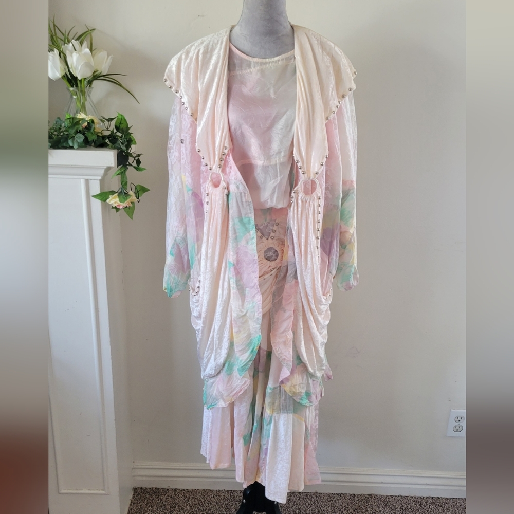 Vintage French Handmade 3 Piece Outfit with skirt, tank, overcoat. Size Small
